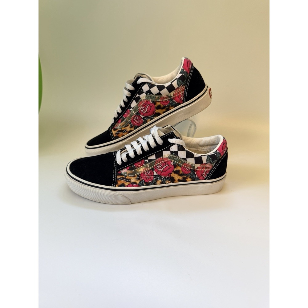 VANS OLD SKOOL Suede Rose Leopard Checker Shoes Sneakers Womens Sz 9 Y2K Skater